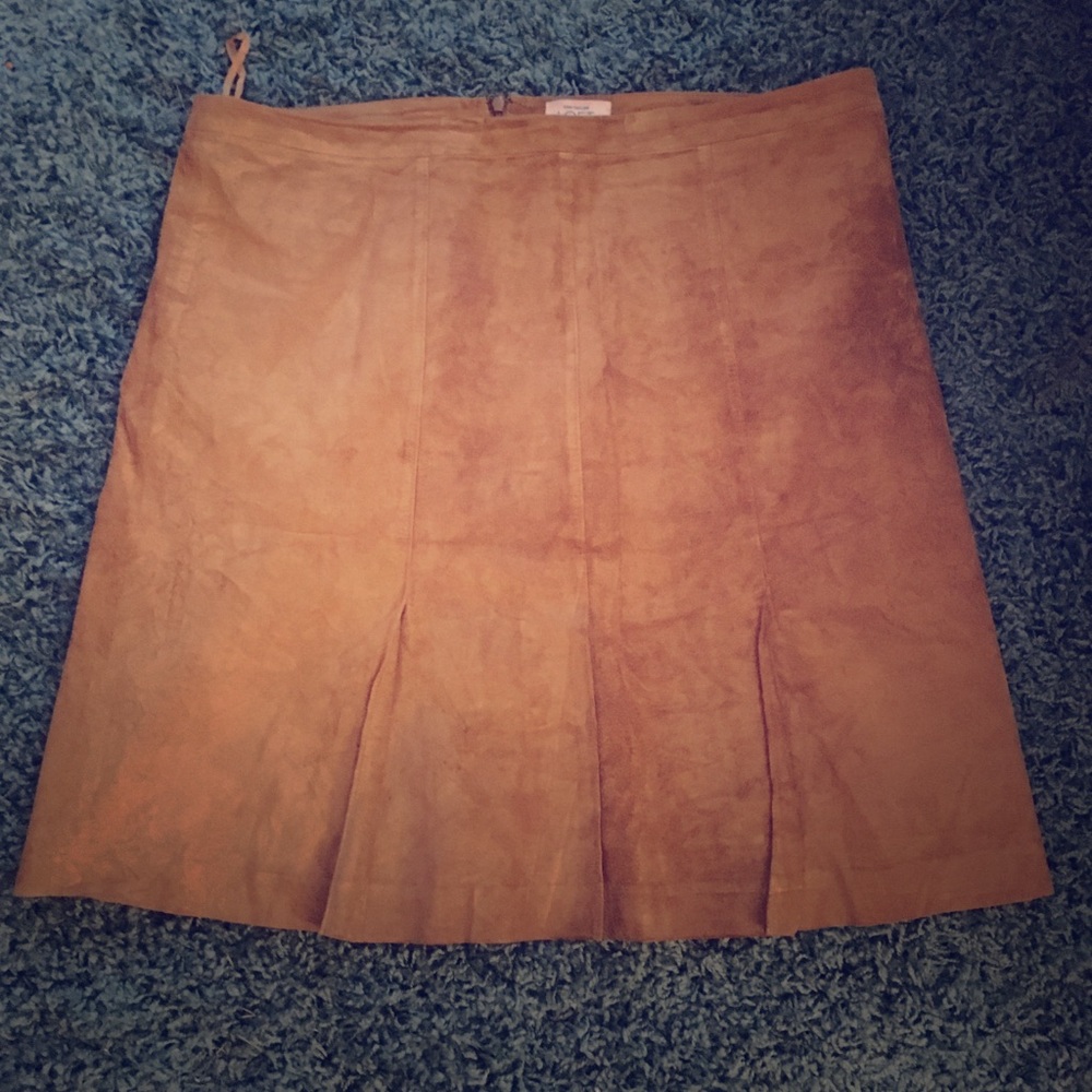 Suede camel knee length skirt